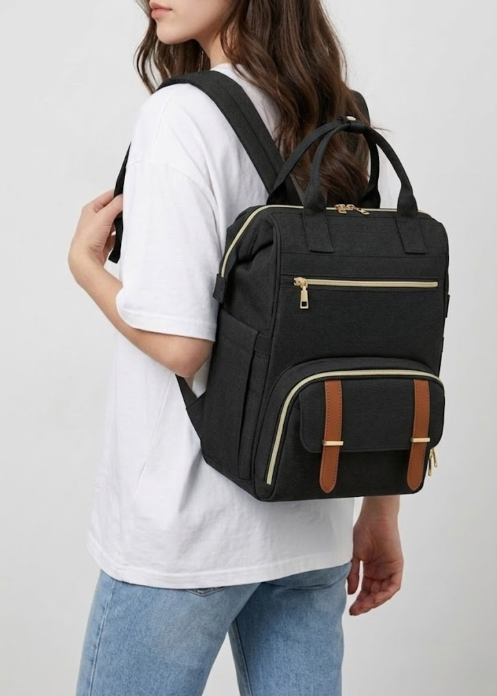 Black Lunch Backpack for Women – 2-in-1 with Detachable Insulated Lunch Box
