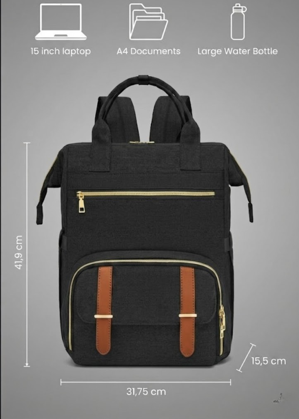 Black Lunch Backpack for Women – 2-in-1 with Detachable Insulated Lunch Box