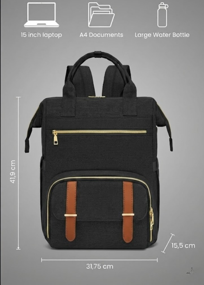 Black Lunch Backpack for Women – 2-in-1 with Detachable Insulated Lunch Box