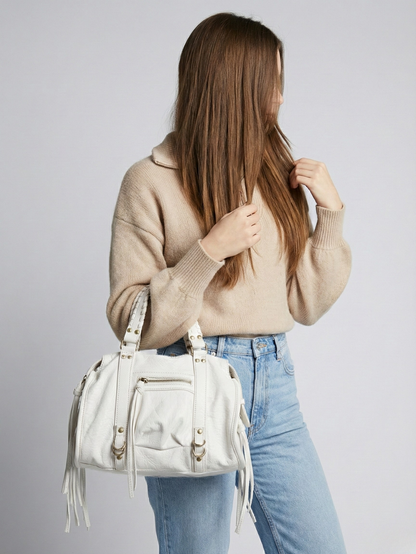 White Vegan   Leather Handbag for Schools