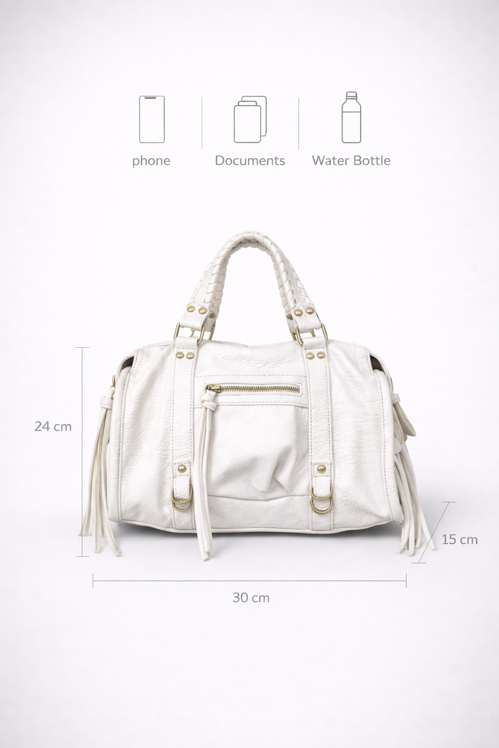 White Vegan   Leather Handbag for Schools
