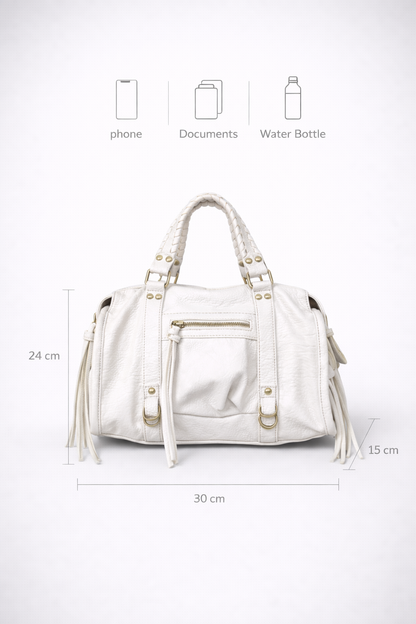 White Vegan   Leather Handbag for Schools