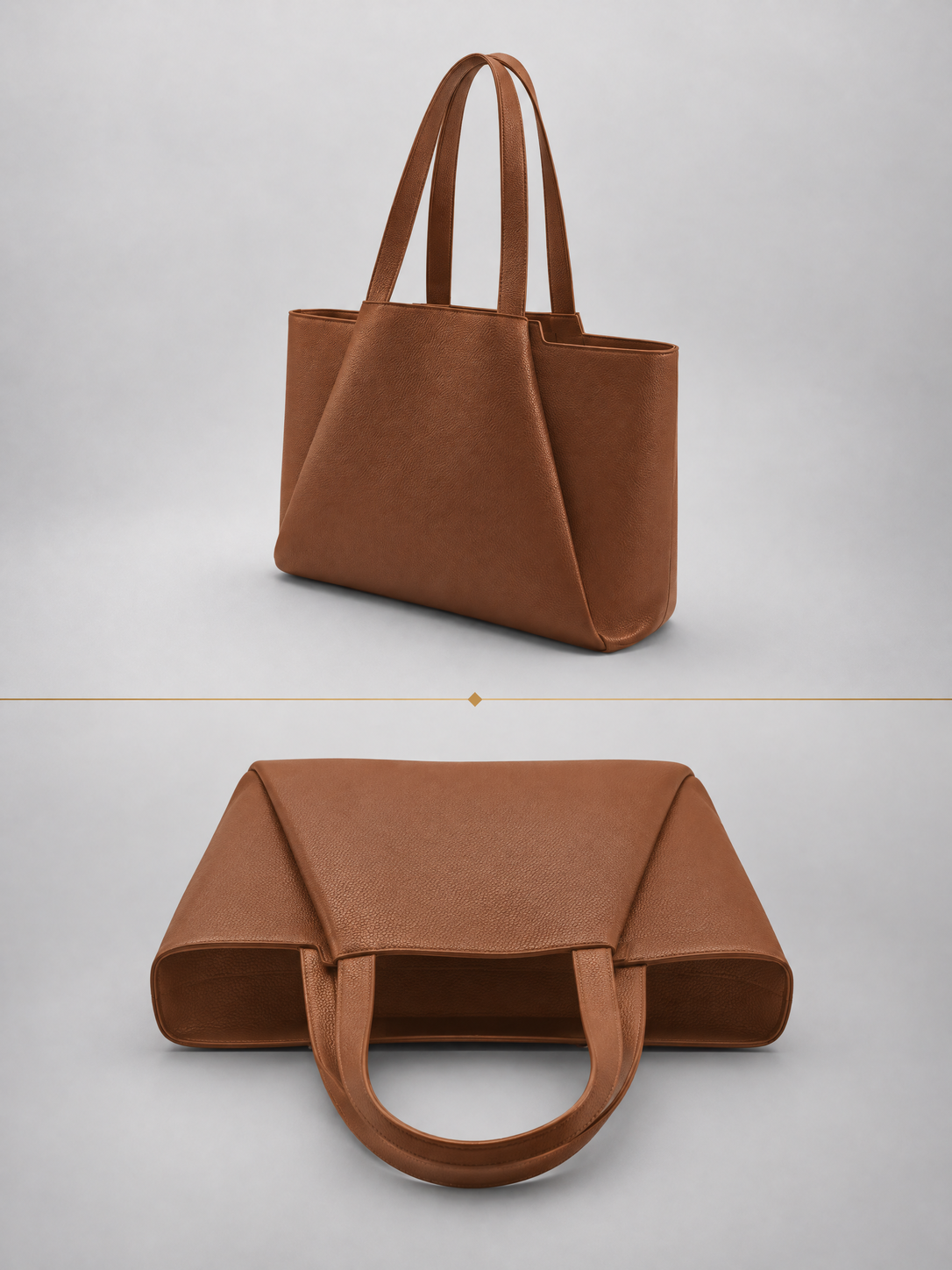 Vegan Leather Laptop Tote & Pouch | Heidelberg — brown tote, three-quarter view and lying flat