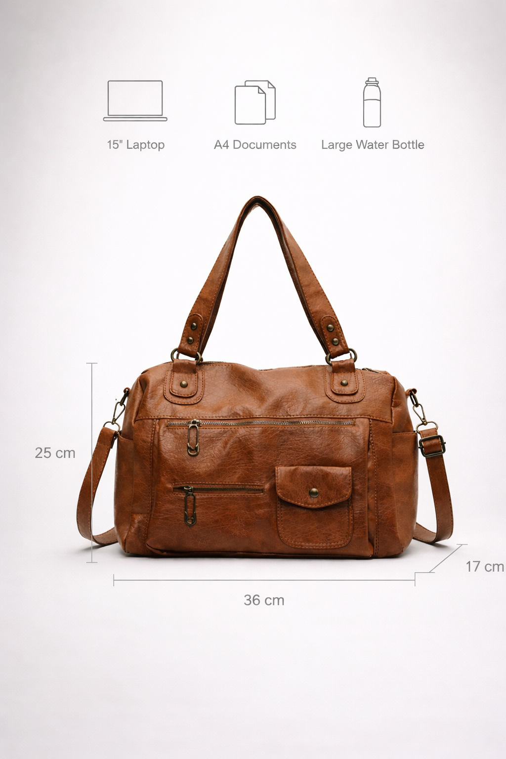 Big handbag for school with multiple front pockets