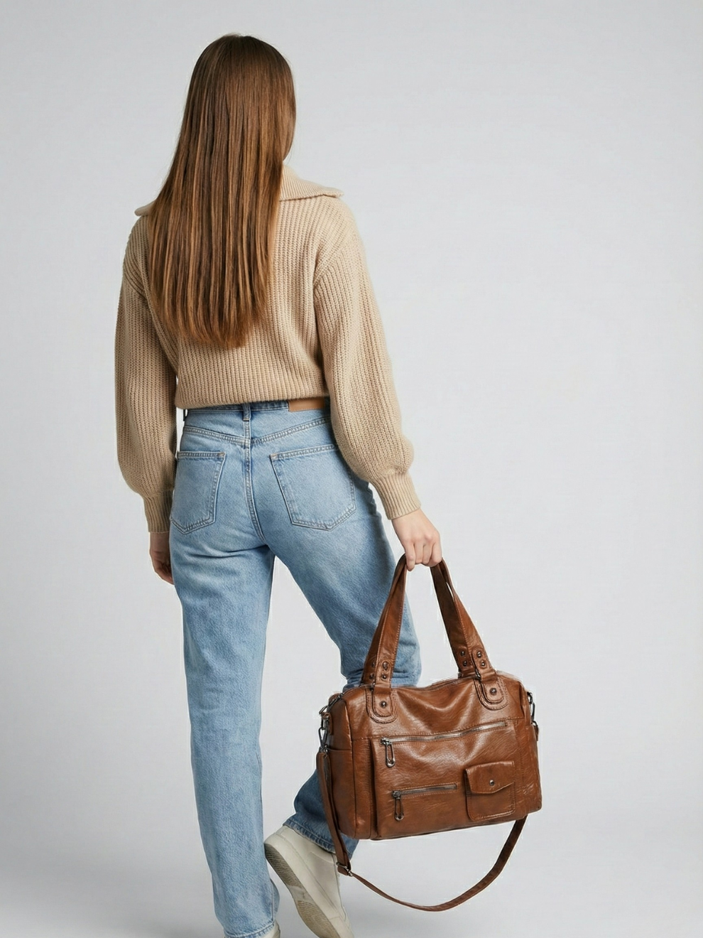 Big handbag for school with multiple front pockets