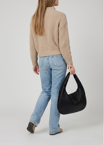 Black Leather Work Bag — Woven Hobo & Laptop | Mylos