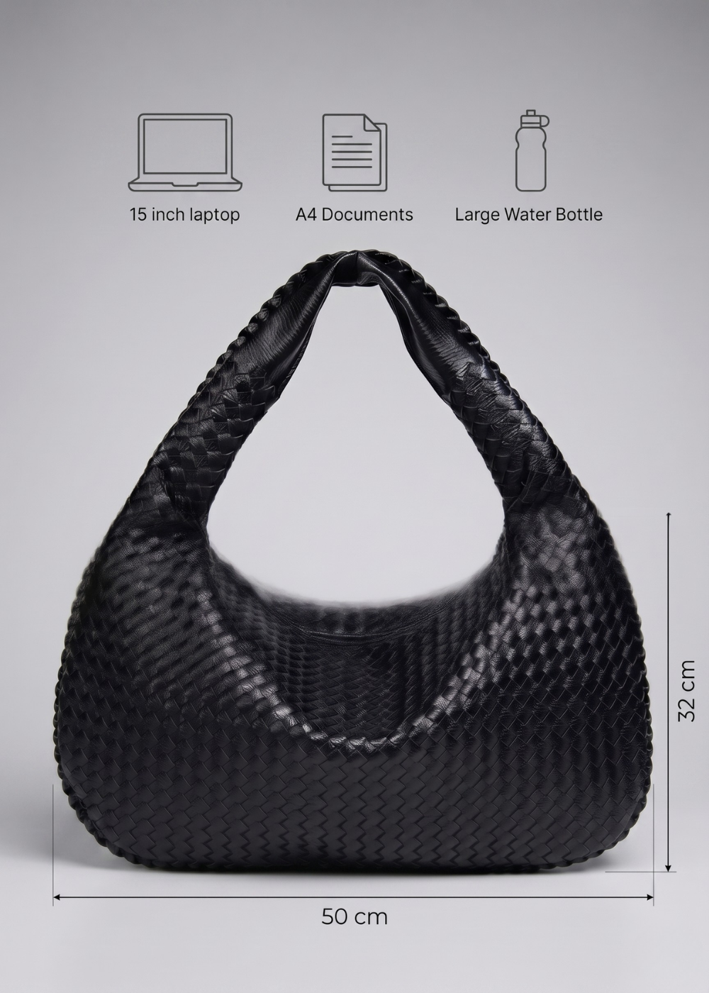 Black Leather Work Bag — Woven Hobo & Laptop | Mylos