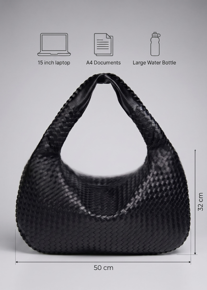 Black Leather Work Bag — Woven Hobo & Laptop | Mylos
