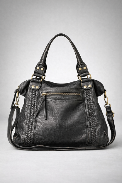 black handbag for school with an exterior zipper pocket | BOLOGNA