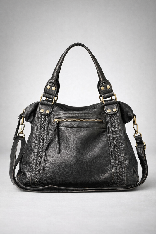 black handbag for school with an exterior zipper pocket | BOLOGNA