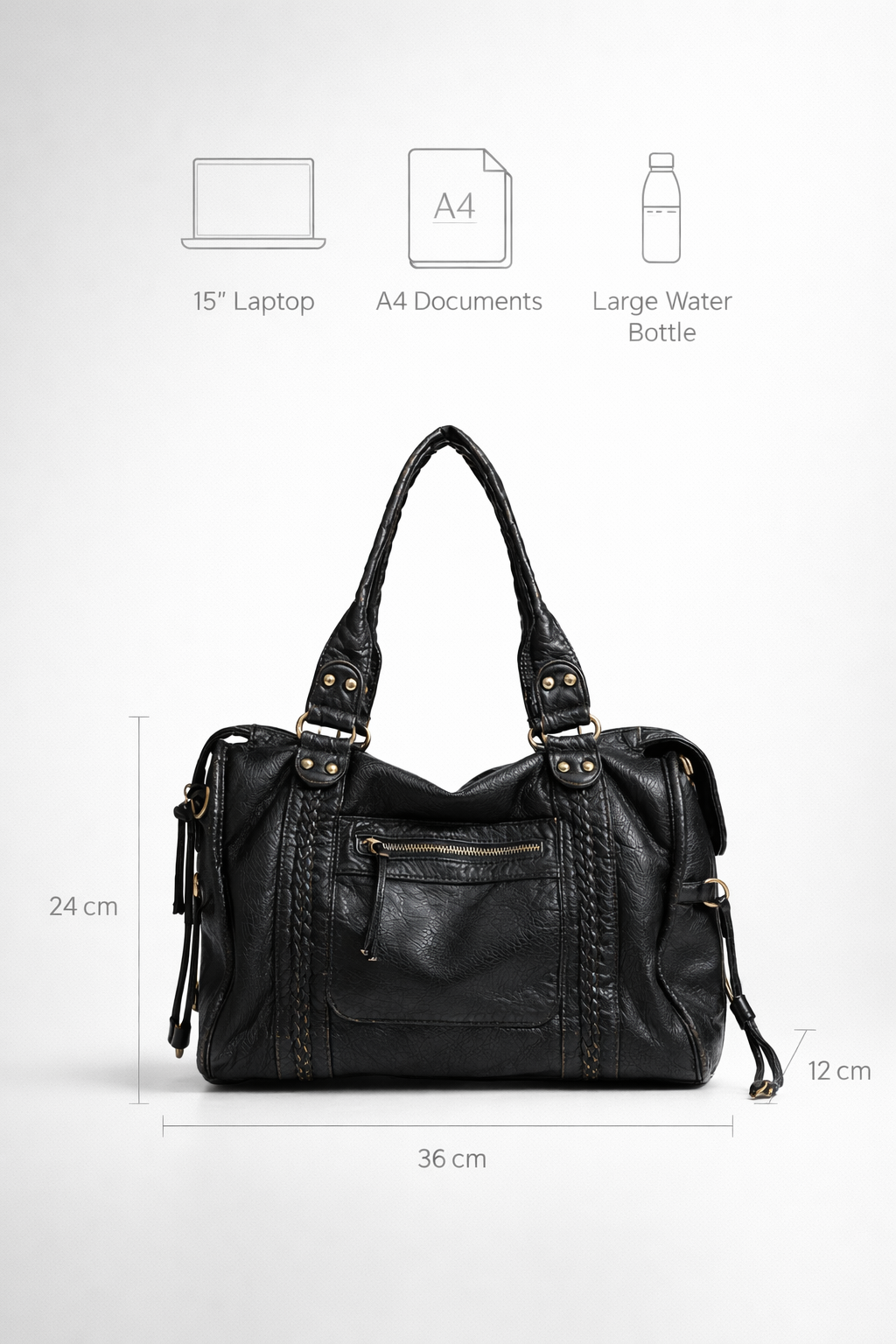 black handbag for school with zipper pockets | PALERMO