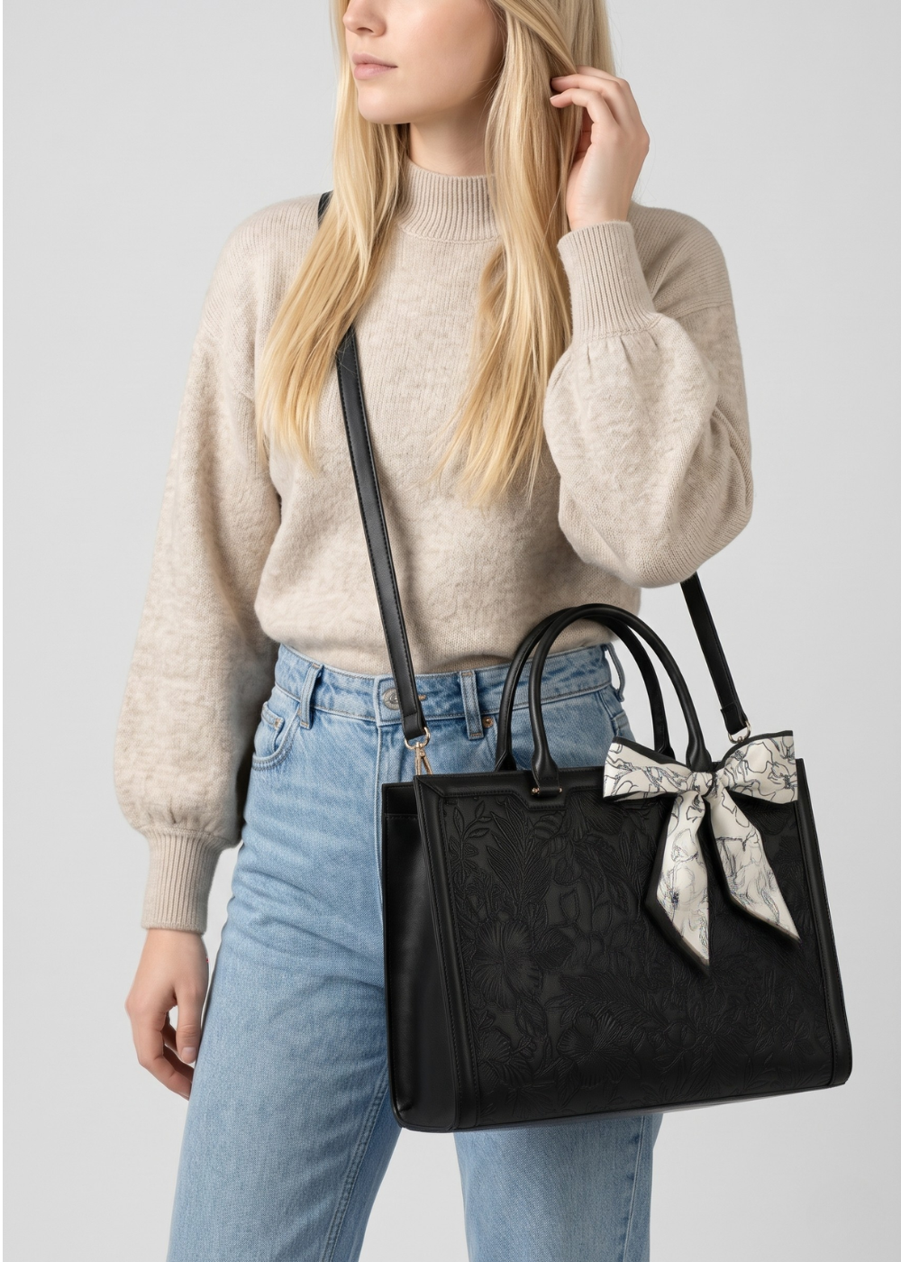 Black Work Tote Bag — Embossed Multi-pocket & Laptop bag | Corfu