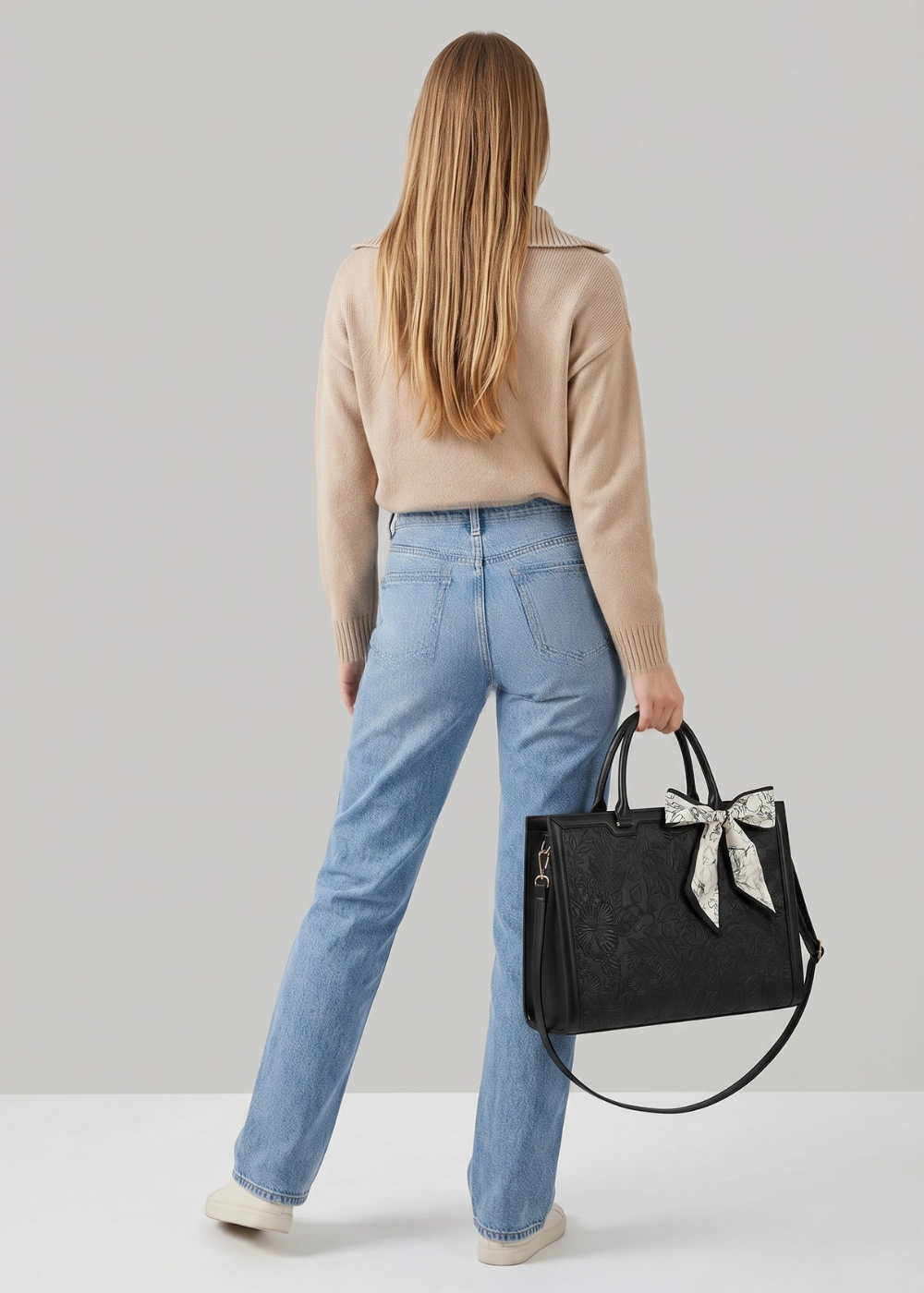 Black Work Tote Bag — Embossed Multi-pocket & Laptop bag | Corfu