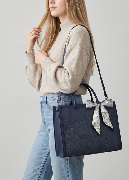 Navy  Work Tote Bag — Embossed  & Laptop bag | Corfu