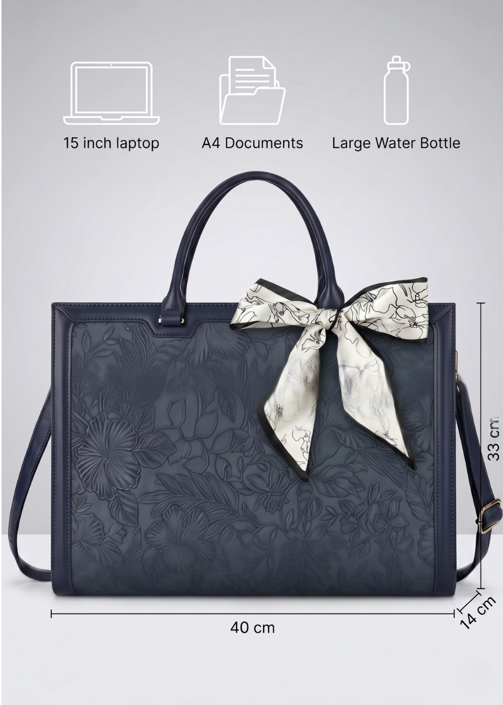 Navy  Work Tote Bag — Embossed  & Laptop bag | Corfu