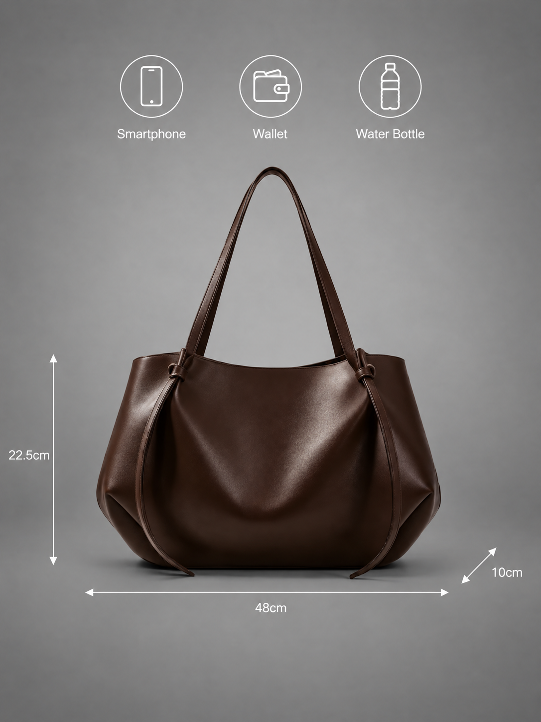 Slouchy Vegan Leather Tote Bag | Potsdam — dimensions 48 x 22.5 x 10 cm, fits a smartphone, a wallet and a water bottle
