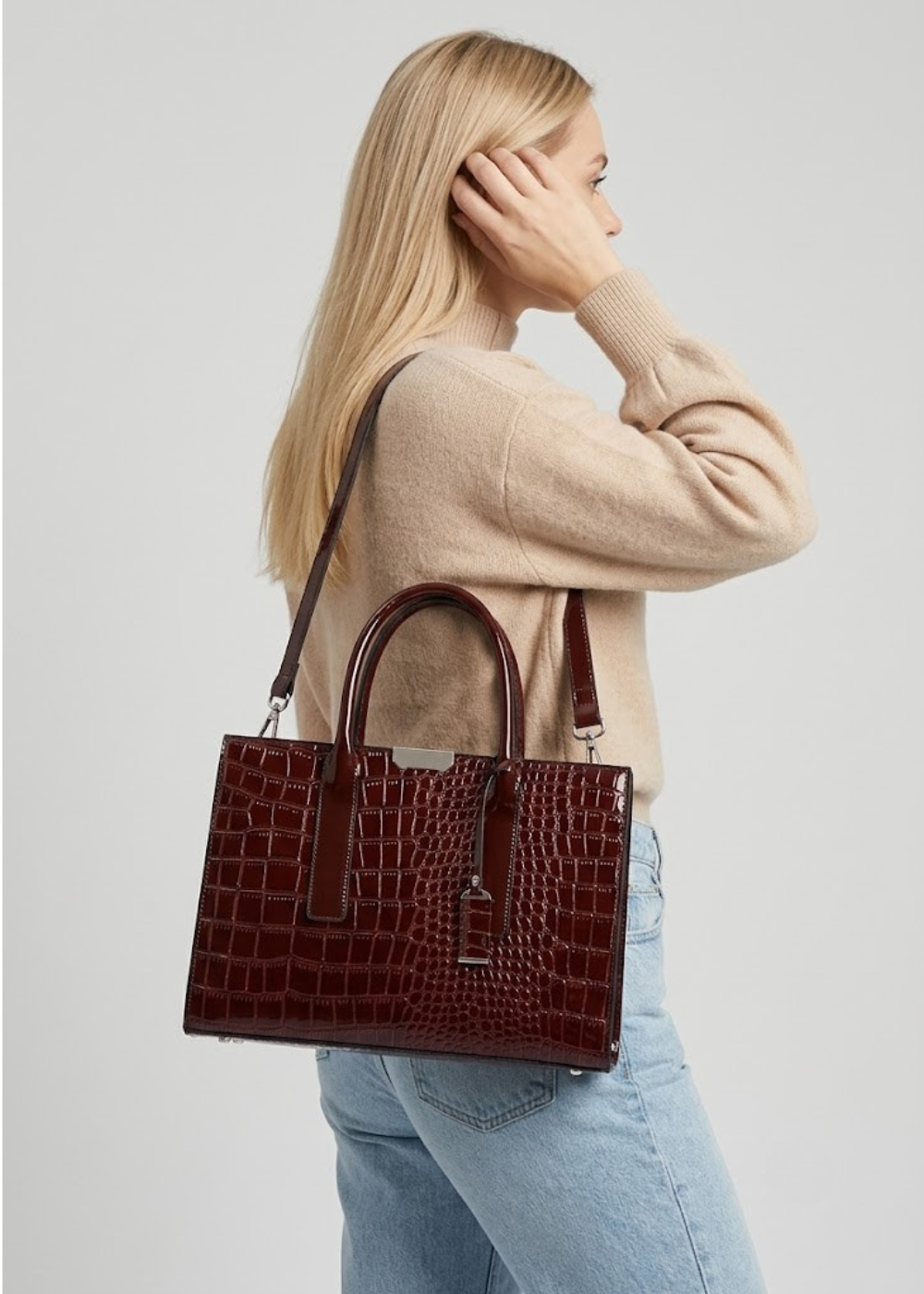 Structured Croc-Embossed Tote Bag |  Vienna