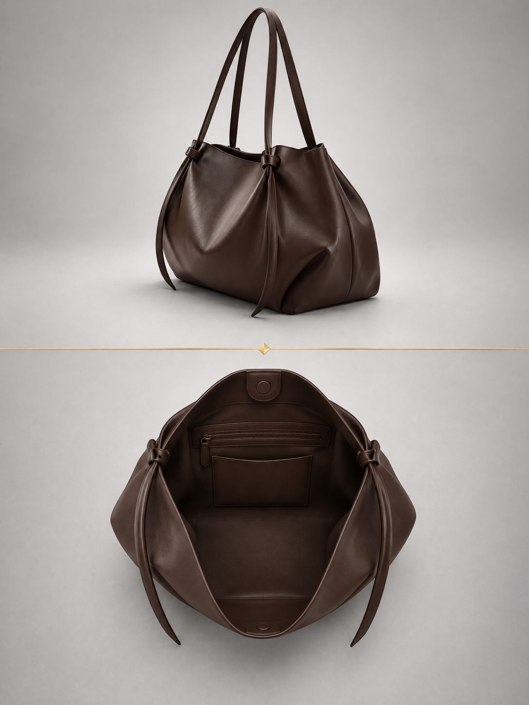 Slouchy Vegan Leather Tote Bag | Potsdam — three-quarter view and interior with zip pocket and magnetic closure