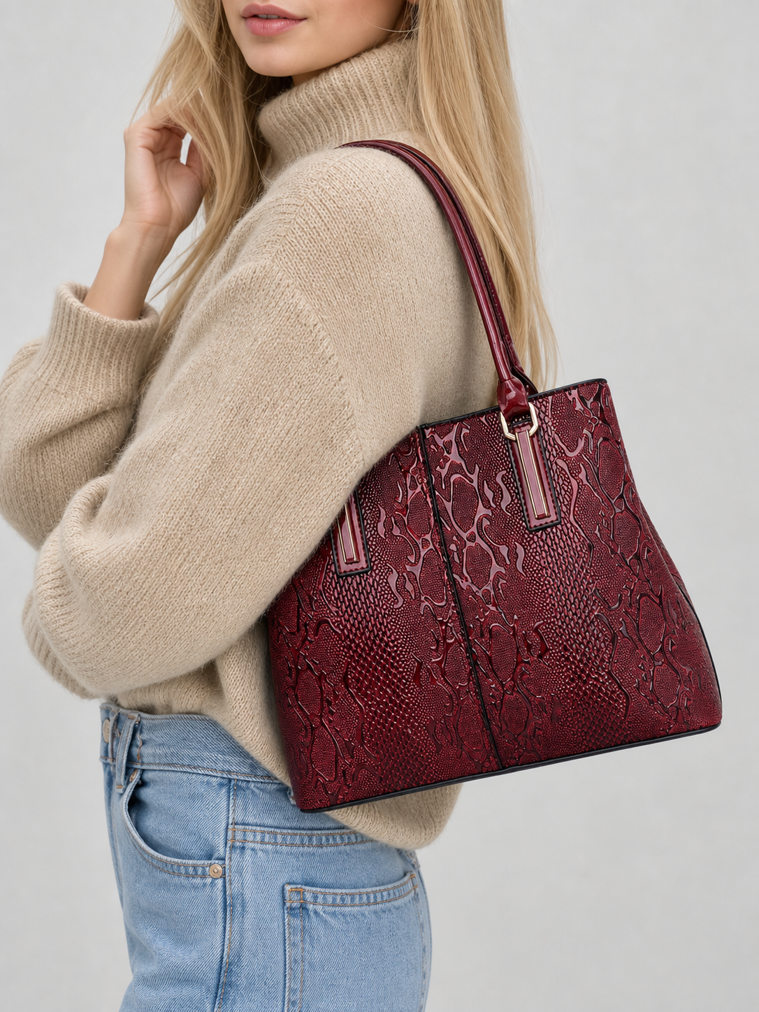 Snake Embossed Tote Bag, Colmar