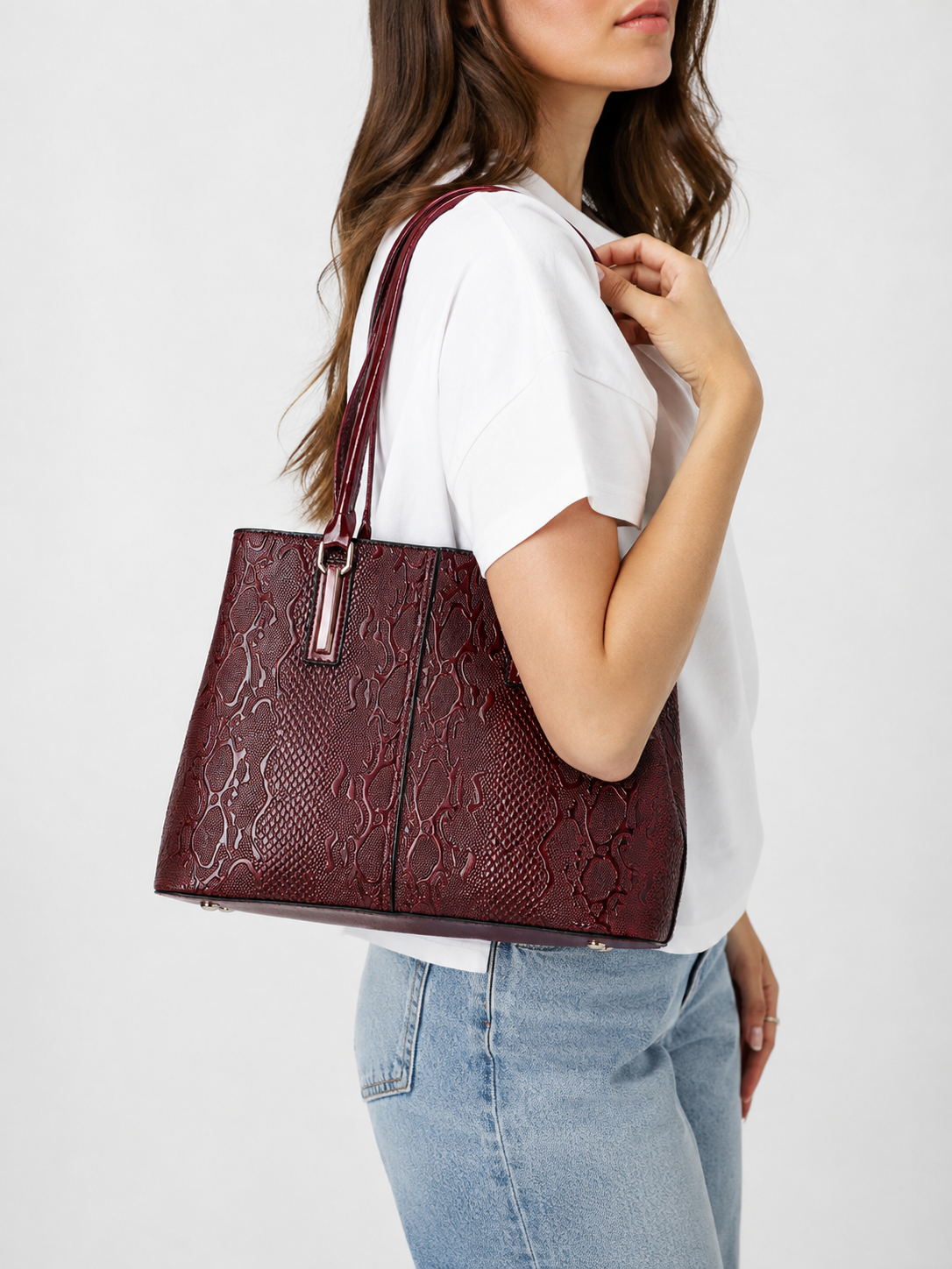 Snake Embossed Tote Bag, Colmar