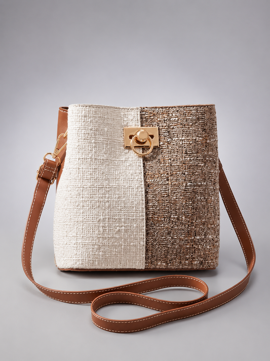 Two Tone Woven Bucket Bag |  Poitiers