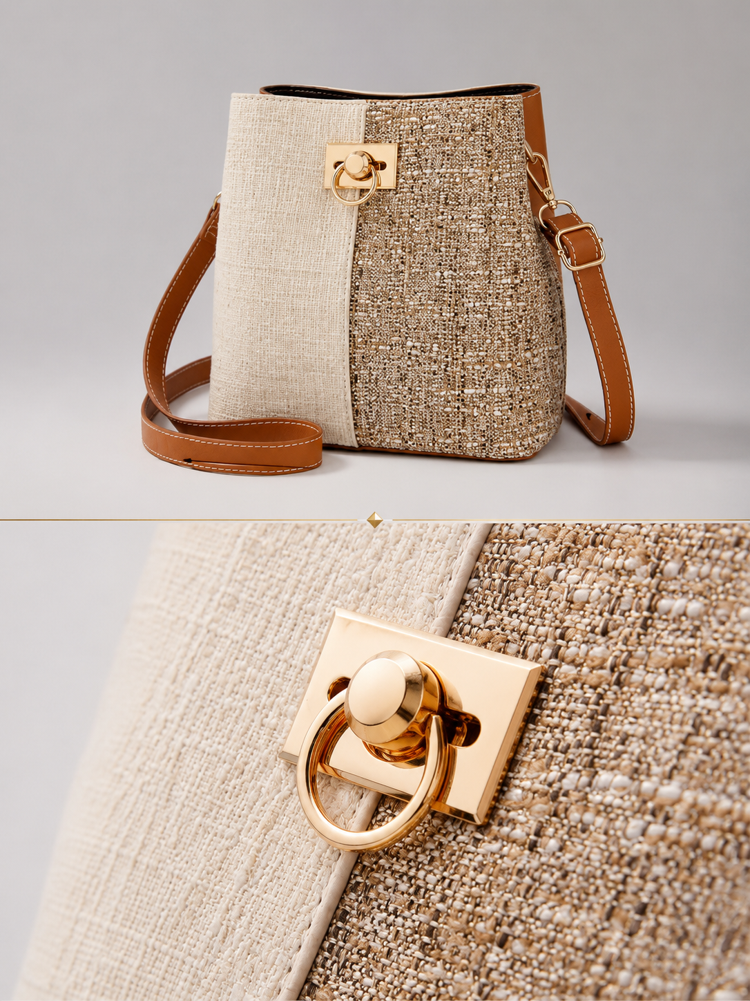 Two Tone Woven Bucket Bag |  Poitiers