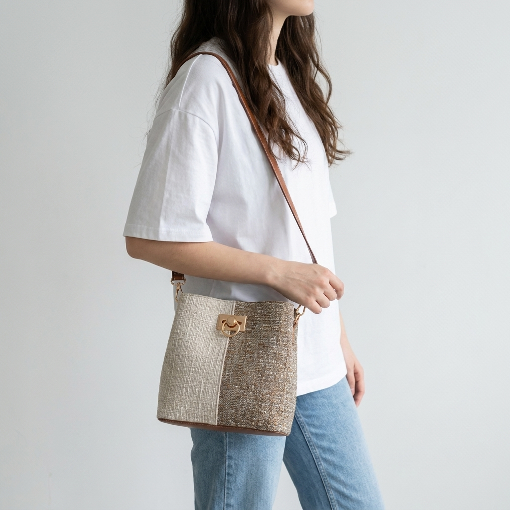 Two Tone Woven Bucket Bag |  Poitiers