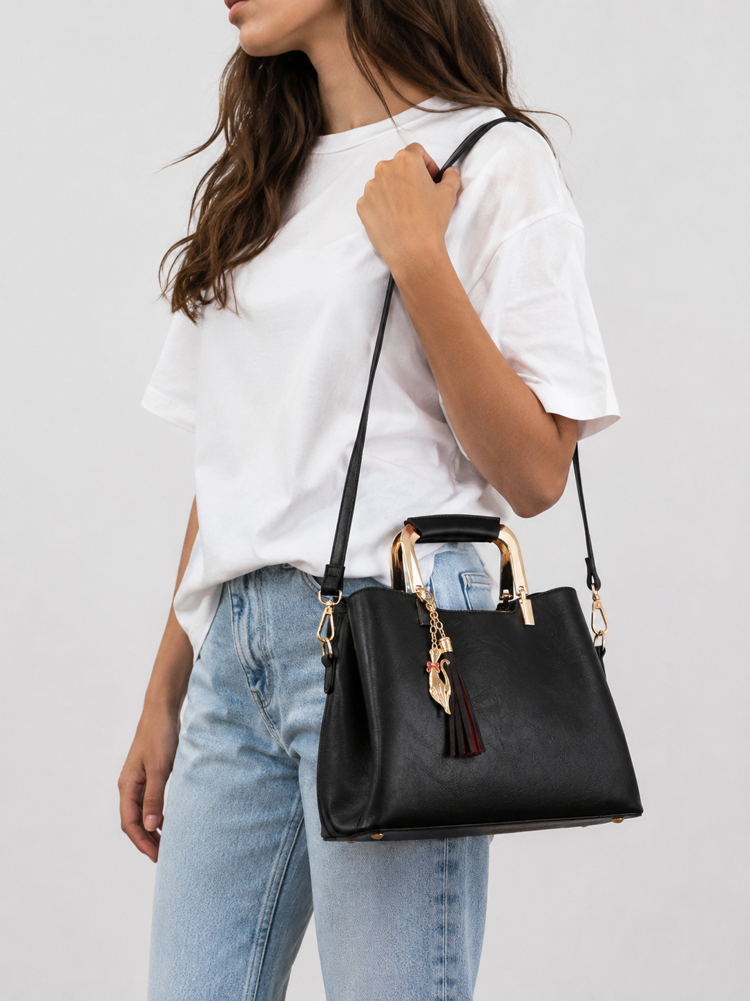 Metal Handle Tassel Satchel | Seville