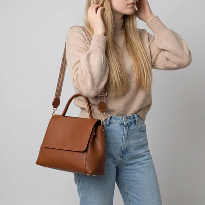 Flap Satchel with Woven Strap | Nancy