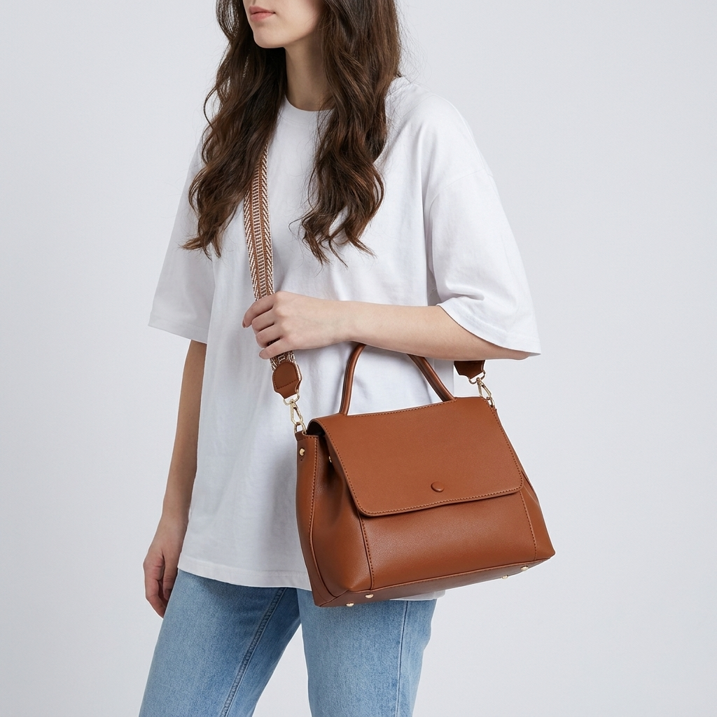 Flap Satchel with Woven Strap | Nancy