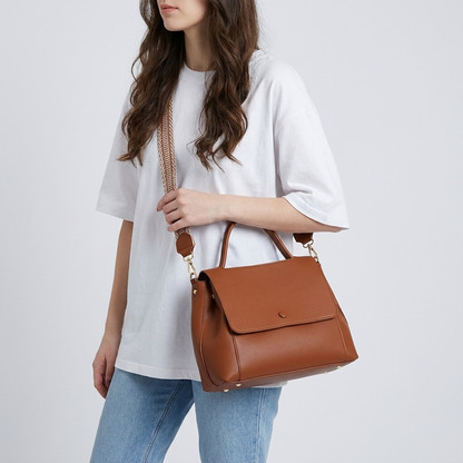 Flap Satchel with Woven Strap | Nancy