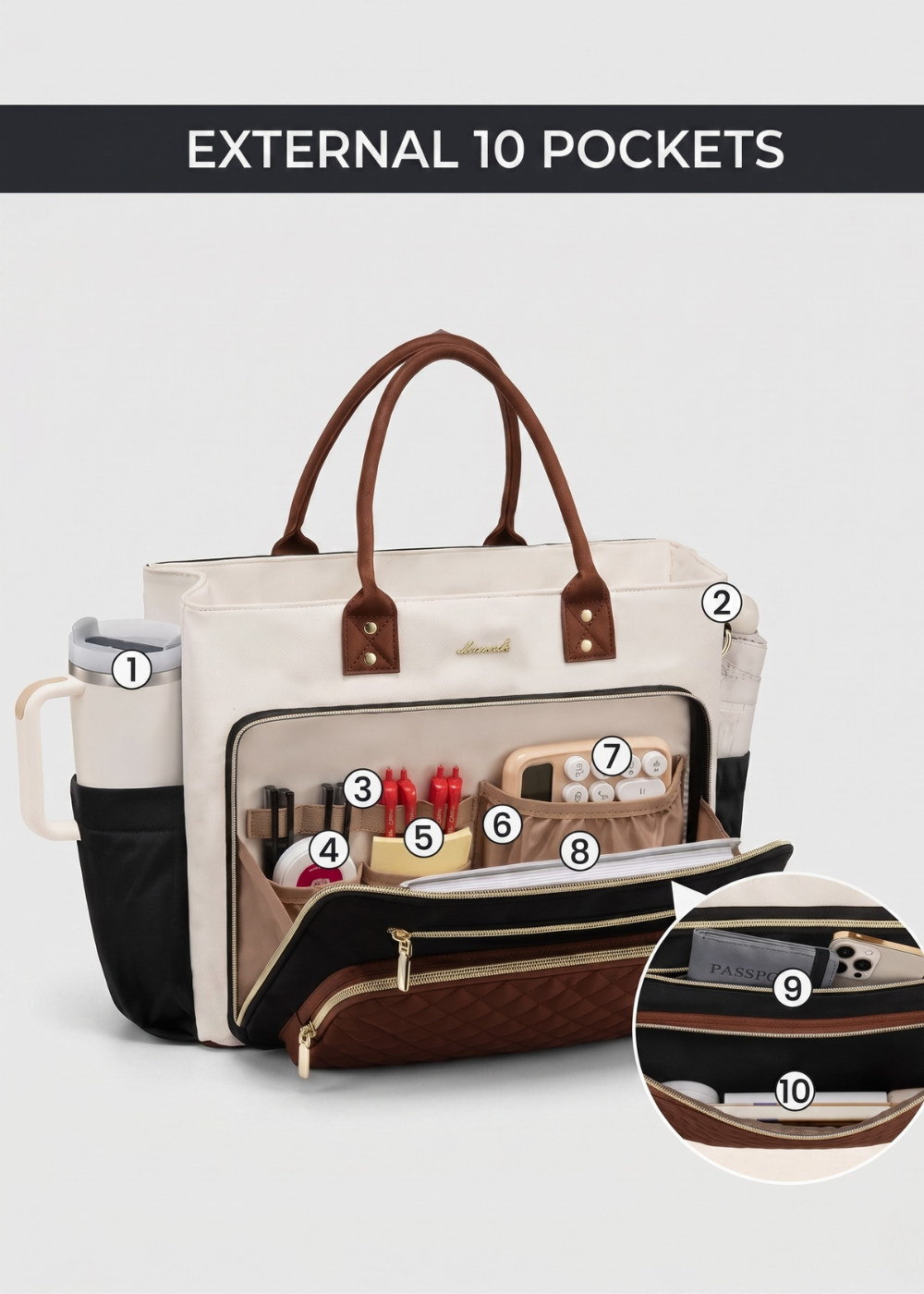 Tote Bag for University 15.6 Laptop & water bottle | Mykonos