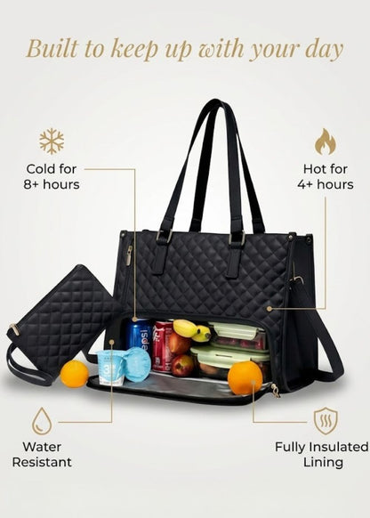 Black leather Ladies Lunch Tote Bag | The Clerkenwell