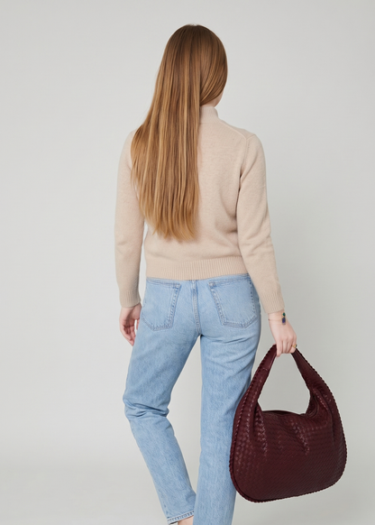 Burgundy Leather Work Bag — Woven Hobo & Laptop | Mylos