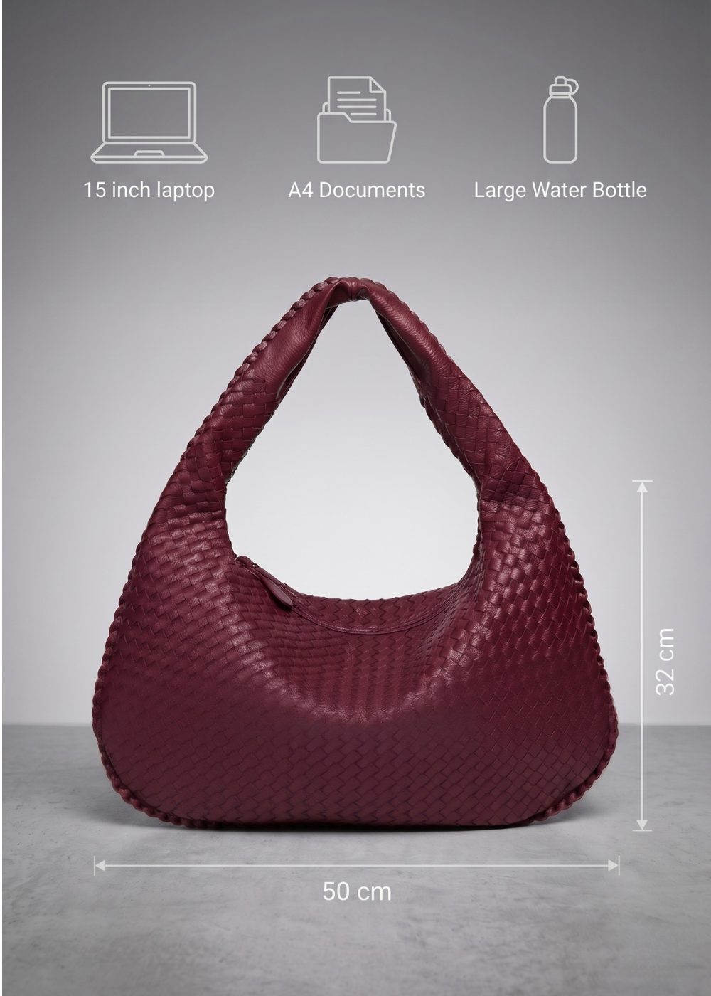 Burgundy Leather Work Bag — Woven Hobo & Laptop | Mylos