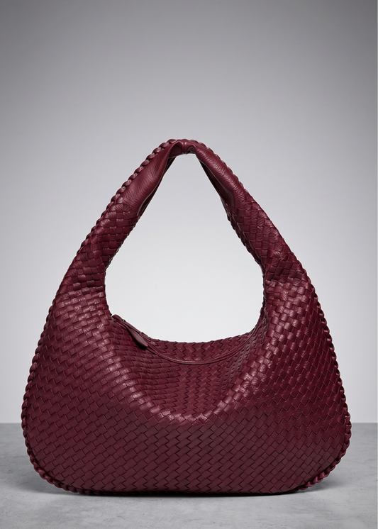 Burgundy Leather Work Bag — Woven Hobo & Laptop | Mylos